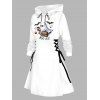 Robe à capuche d'Halloween mignonne, imprimé fantôme, citrouille, chauve-souris, mini-robe à lacets et cordons de serrage - Blanc XXL | US 14
