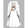 Robe à capuche d'Halloween avec nœud papillon fantôme, imprimé citrouille et chauve-souris, à lacets et cordons de serrage - Blanc XXL | US 14