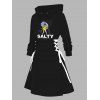 Robe à capuche imprimée fille avec parapluie, mini-robe à lacets et cordons de serrage - Noir XXL | US 14
