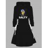Robe à capuche imprimée fille avec parapluie, mini-robe à lacets et cordons de serrage - Noir XXL | US 14