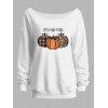 Sweat-shirt d'Halloween à carreaux léopard, pois, citrouille, imprimé lettres, col incliné - Blanc XXL | US 14