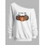 Sweat-shirt d'Halloween à carreaux léopard, pois, citrouille, imprimé lettres, col incliné - Blanc XXL | US 14