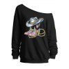 Sweat-shirt imprimé chapeau de cowboy à paillettes et sandales à col oblique - Noir XXL | US 14
