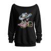 Sweat-shirt imprimé chapeau de cowboy à paillettes et sandales à col oblique - Noir XXL | US 14