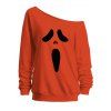 Sweat-shirt gothique à col oblique et imprimé grimace pour Halloween - Orange XL | US 12