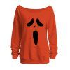 Sweat-shirt gothique à col oblique et imprimé grimace pour Halloween - Orange XL | US 12
