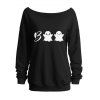 Sweat-shirt mignon pour Halloween, imprimé lettres fantômes, col incliné - Noir XXL | US 14