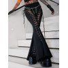 Pantalon évasé à lacets de couleur unie, pantalon long ajouré à taille élastique - Noir XL | US 10
