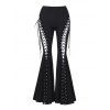 Pantalon évasé à lacets de couleur unie, pantalon long ajouré à taille élastique - Noir XL | US 10