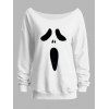 Sweat-shirt gothique à col oblique et imprimé grimace pour Halloween - Blanc XXL | US 14
