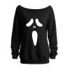 Sweat-shirt gothique à col oblique et imprimé grimace pour Halloween - Noir XL | US 12