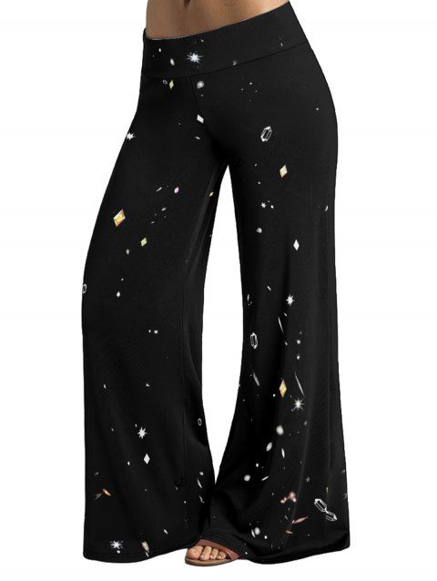 Pantalon large à imprimé étoiles, pantalon long à taille élastique