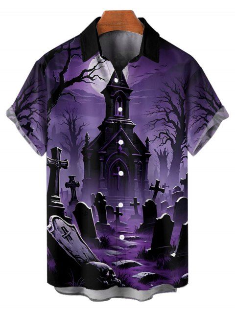 Chemise gothique pour homme, boutonnée, imprimé croix, nuit d'Halloween