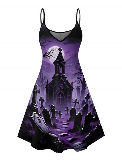 Robe gothique à imprimé croix pour Halloween, mini-robe à bretelles spaghetti