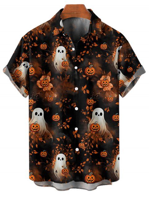 Chemise d'Halloween pour homme, imprimé fantôme et citrouille, boutonnée
