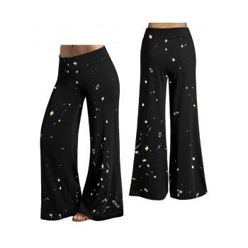 Star Printed Wide Leg Pants Elastic Waist Long Pants