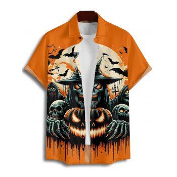 Halloween Couple Outfit Pumpkin Ghost Bat Print Belt Dress and Shirt Set