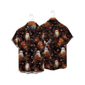 Halloween Couple Outfit Ghost with Pumpkin Print Dress and Shirt Set