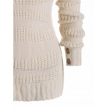 Solid Color Textured Sweater Mock Button Folded Long Sleeve Top