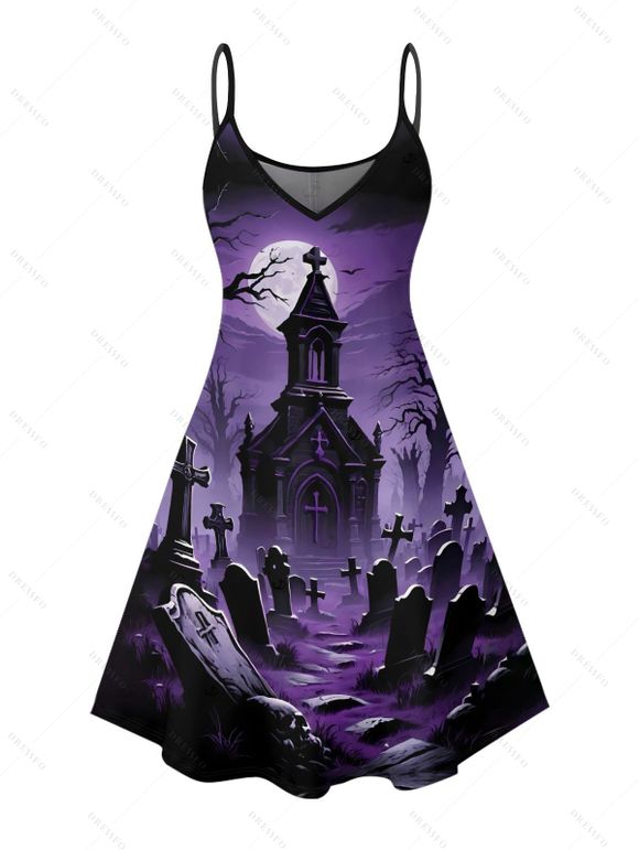 Gothic Couple Outfit Halloween Night Cross Print Mini Dress and Shirt Set - Concorde S | US 4