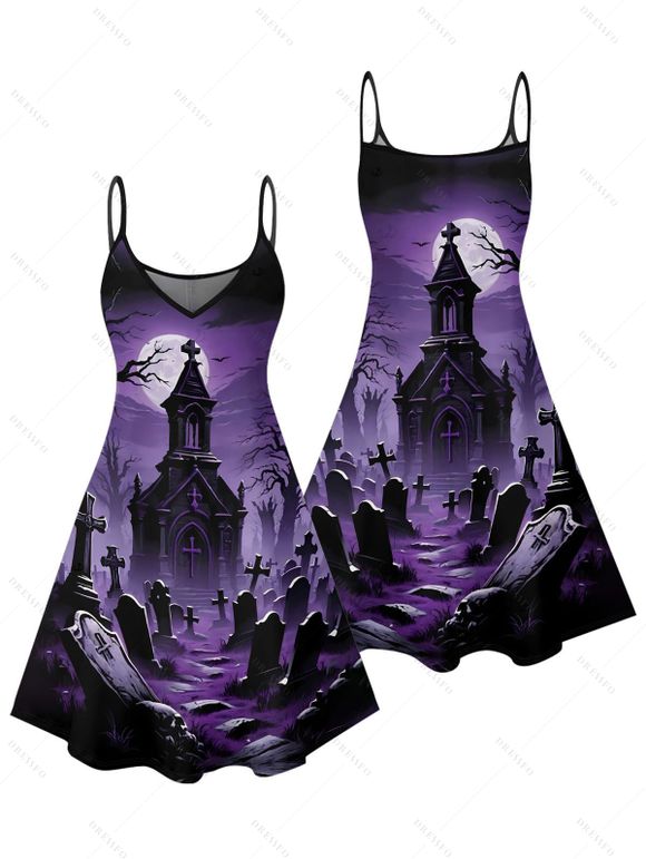 Gothic Couple Outfit Halloween Night Cross Print Mini Dress and Shirt Set - Concorde S | US 4
