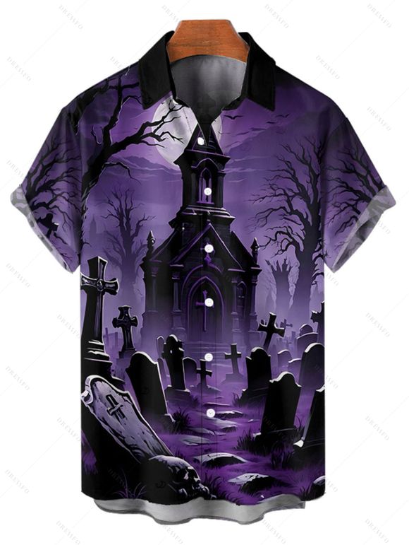 Gothic Couple Outfit Halloween Night Cross Print Mini Dress and Shirt Set - Concorde S | US 4