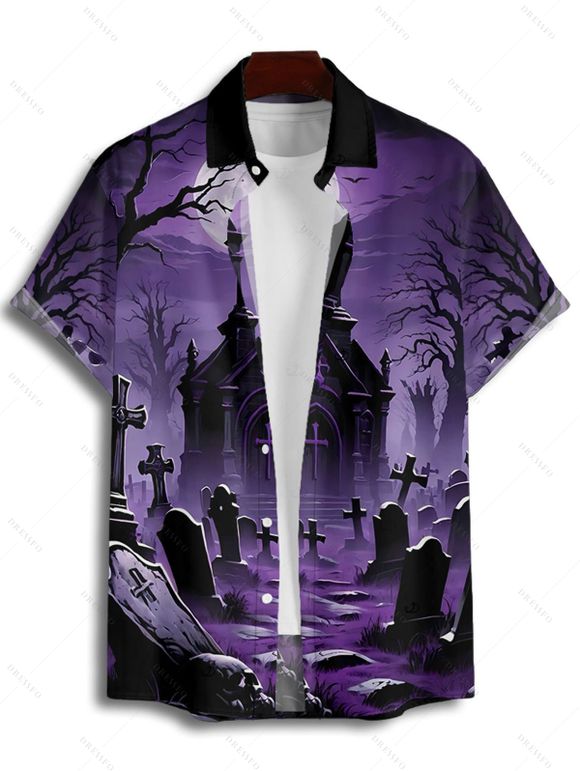 Gothic Couple Outfit Halloween Night Cross Print Mini Dress and Shirt Set - Concorde S | US 4