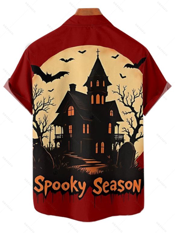 Halloween Couple Outfit Colorblock Bat Letter Print Mini Dress and Shirt Set - Rouge Vineux S | US 4
