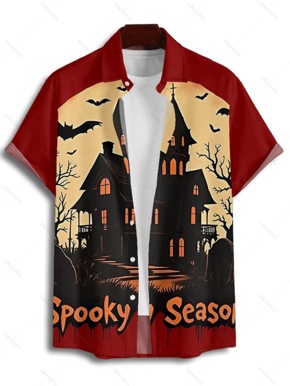 Halloween Couple Outfit Colorblock Bat Letter Print Mini Dress and Shirt Set - Rouge Vineux S | US 4