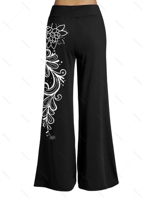 Women Outfit Geometric Print Butterfly Lace Tank Top and Wide Leg Pants Set - Noir S | US 4