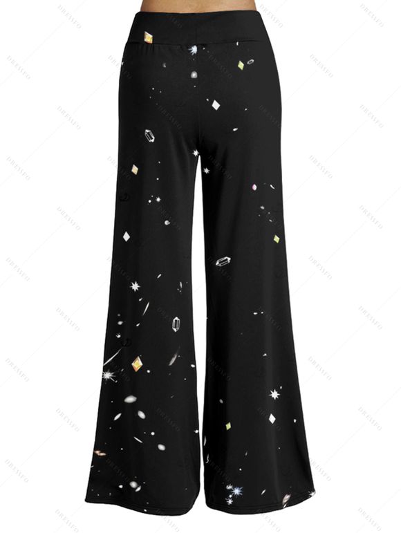 Women Outfit Moon Gem Printed Butterfly Lace Tank Top and Wide Leg Pants Set - Noir S | US 4