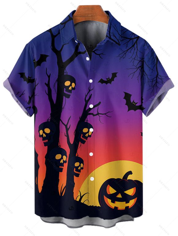 Chemise d'Halloween pour homme, boutonnée, imprimé branches de citrouille - Bleu profond 2XL