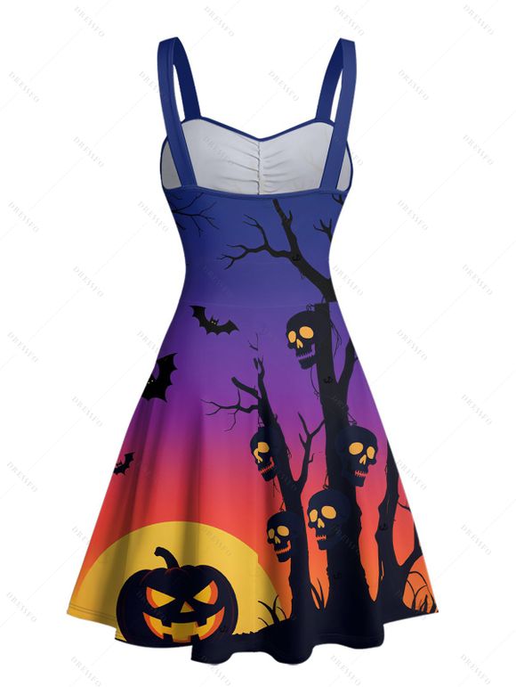 Robe d'Halloween mini-robe froncée à imprimé branches de citrouille - Bleu profond XL | US 12