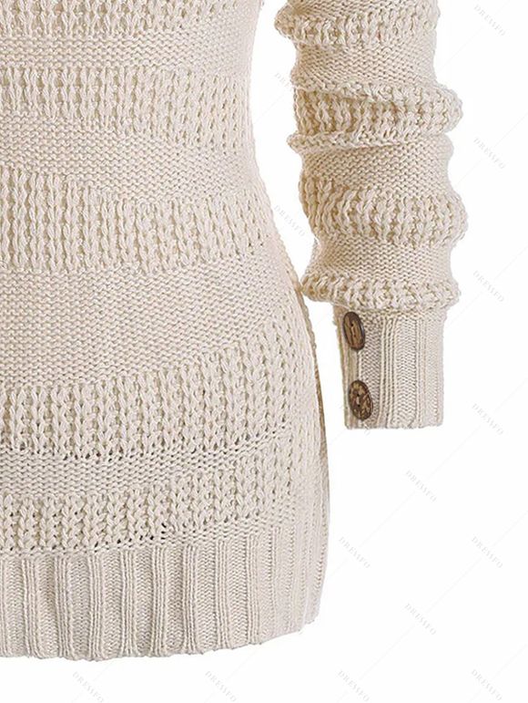 Women Outfit Solid Color Textured Sweater and Snap Button Leggings Set - Beige S | US 4
