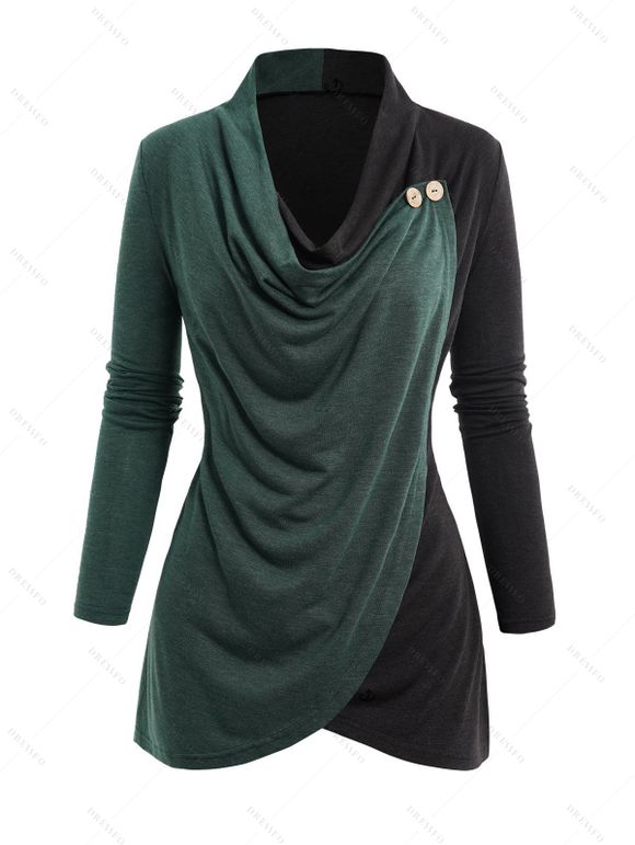 Women Outfit Contrast Color Wrap Blouse and Snap Button Leggings Set - Vert profond S | US 4