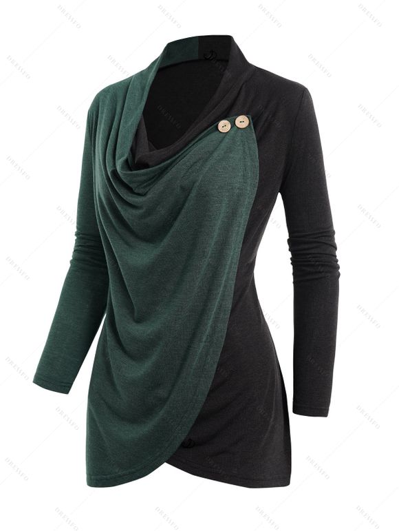 Women Outfit Contrast Color Wrap Blouse and Snap Button Leggings Set - Vert profond S | US 4
