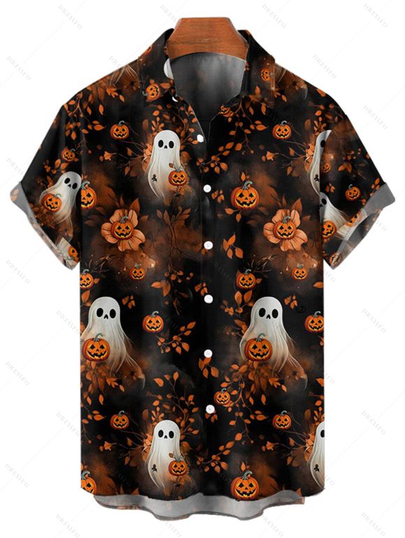Halloween Couple Outfit Ghost with Pumpkin Print Dress and Shirt Set - Noir S | US 4