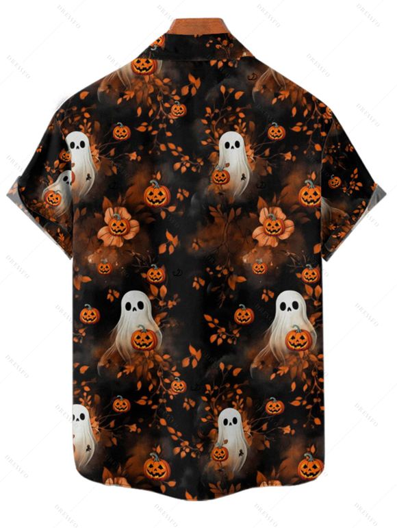 Halloween Couple Outfit Ghost with Pumpkin Print Dress and Shirt Set - Noir S | US 4