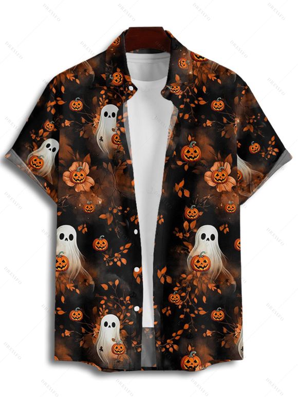 Halloween Couple Outfit Ghost with Pumpkin Print Dress and Shirt Set - Noir S | US 4