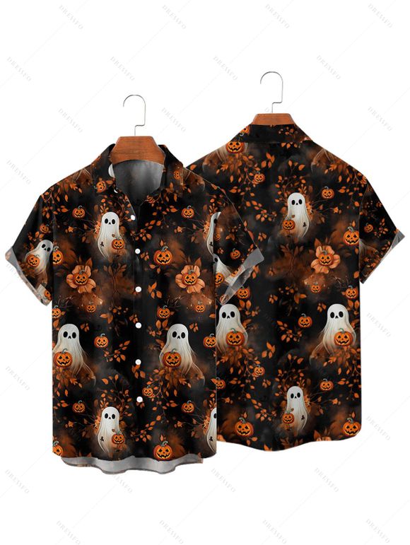 Halloween Couple Outfit Ghost with Pumpkin Print Dress and Shirt Set - Noir S | US 4