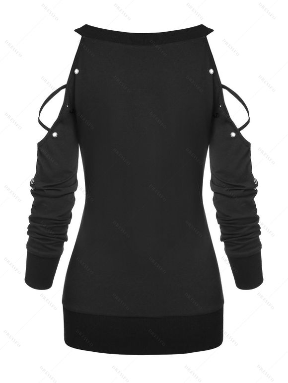 Women Outfit Open Shoulder Crisscross T Shirt and Grommet Leggings Set - Noir S | US 4