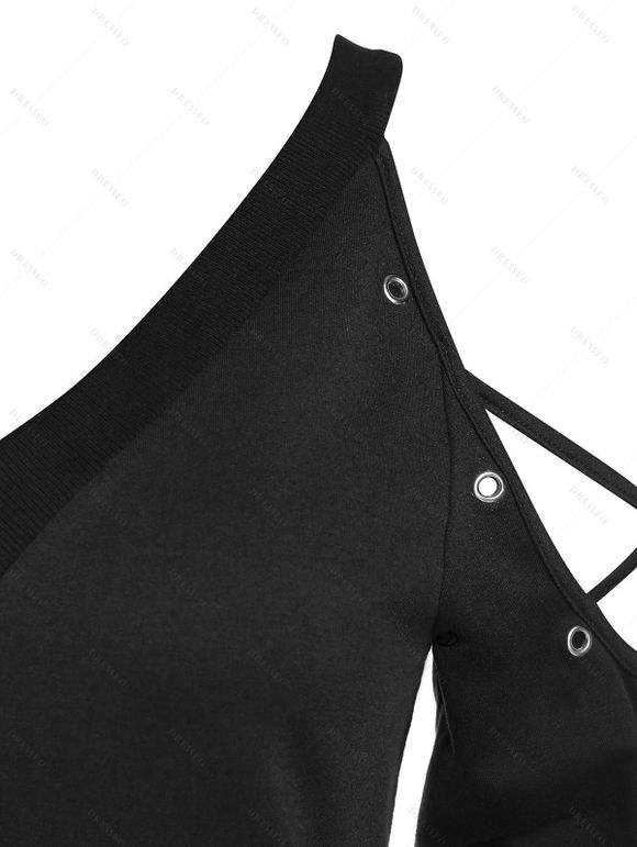 Women Outfit Open Shoulder Crisscross T Shirt and Grommet Leggings Set - Noir S | US 4
