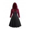 Ensemble haut à capuche gothique à œillets et robe caraco trapèze sans manches de couleur unie - Noir XXL