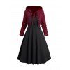 Ensemble haut à capuche gothique à œillets et robe caraco trapèze sans manches de couleur unie - Noir XXL