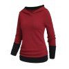 Haut à capuche colorblock, haut texturé à manches longues avec capuche - Rouge Vineux XXL | US 14