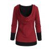 Women Outfit Colorblock Textured Hoodie Top and Snap Button Pants Set - Rouge Vineux S | US 4
