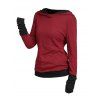 Women Outfit Colorblock Textured Hoodie Top and Snap Button Pants Set - Rouge Vineux S | US 4