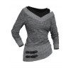 Haut 2 en 1 texturé à manches longues et col en V en similicuir chiné - Gris Foncé XL | US 12