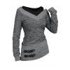 Haut 2 en 1 texturé à manches longues et col en V en similicuir chiné - Gris Foncé XL | US 12