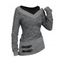 Haut 2 en 1 texturé à manches longues et col en V en similicuir chiné - Noir XL | US 12